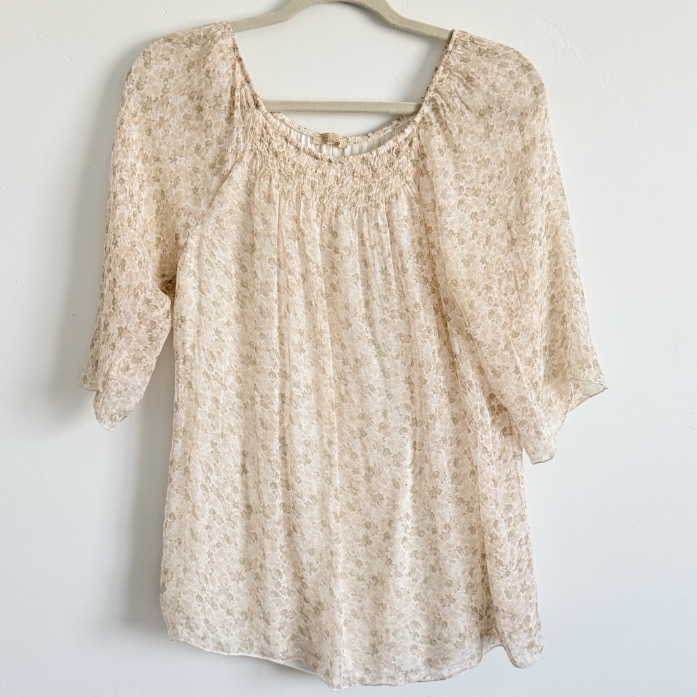 Guisy Italy Silk Floral Peasant Top M Womens Flowy Lined Ethereal Fairy Natural